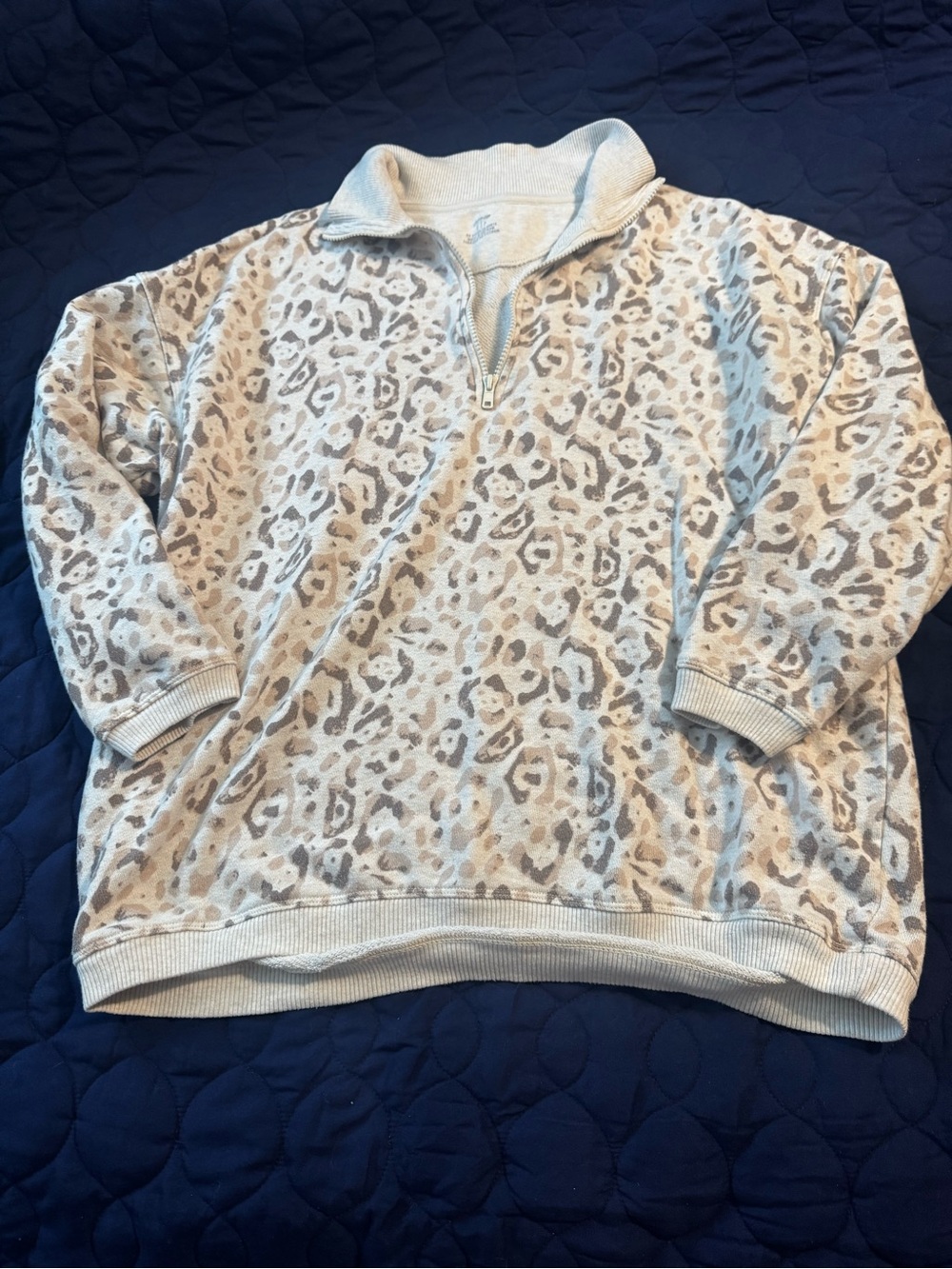 aerie Beige and Taupe Leopard Quarter-Zip Sweatshirt